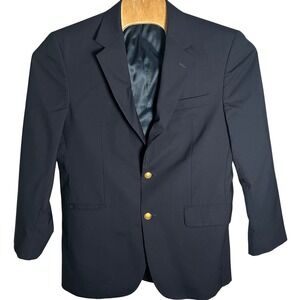 Jos. A. Bank Blazer Mens 40R Navy Blue 100% Wool Gold Crest Buttons 2-Button
